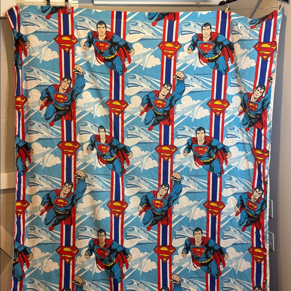 Vintage 1978 DC Comic Superman twin size flat sheet. Super Hero Made in USA